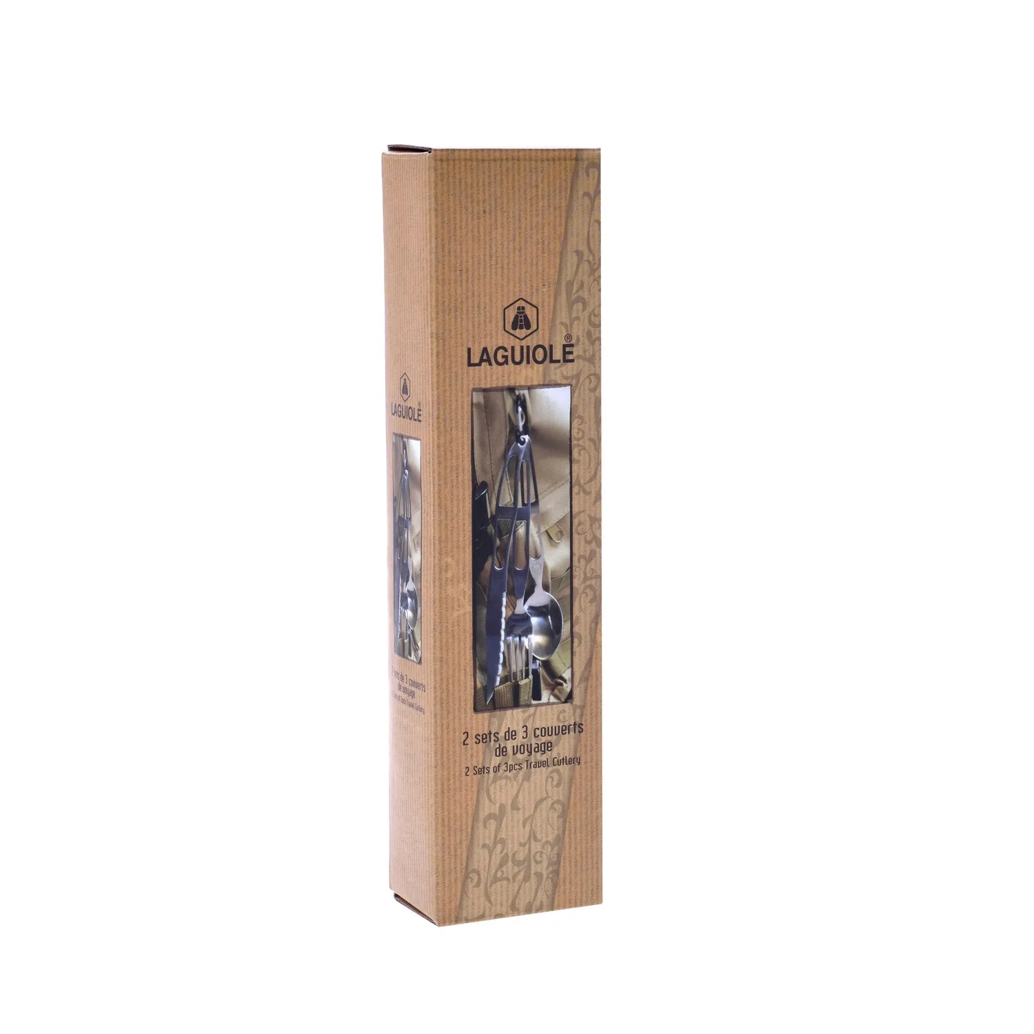 Laguiole Posate Viaggio set 2x3 pezzi moschettone grigio