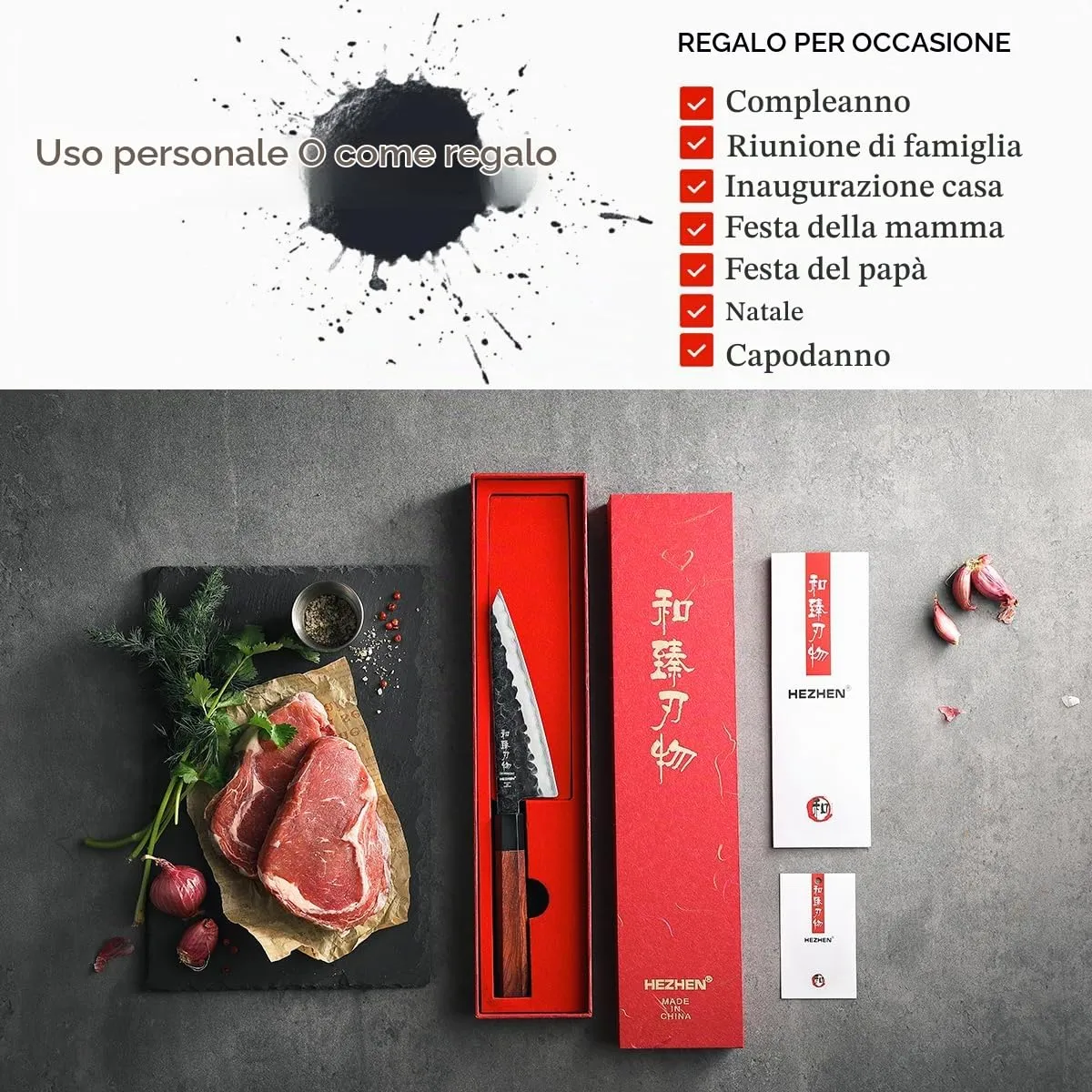 Hezhen Retro coltello spelucchino Honesuki rossonero