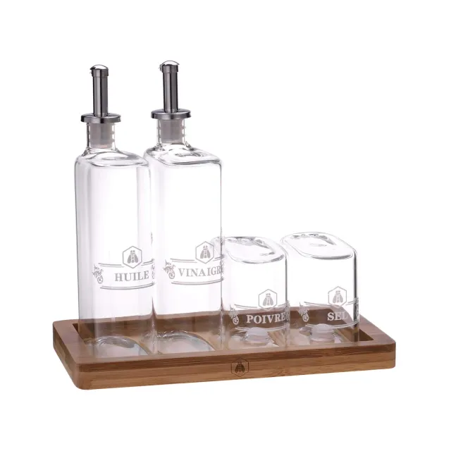 Laguiole Set Vinaigrette 4 pezzi vetro olio aceto sale pepe