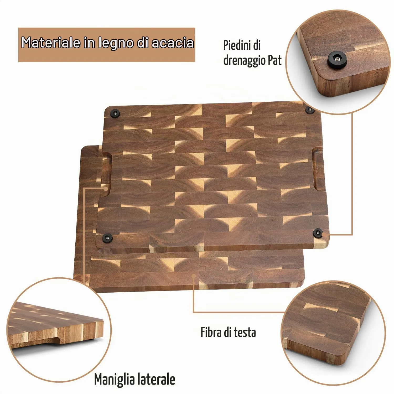 HEZHEN Tagliere Legno Acacia Doppio Lato Vassoio Servire