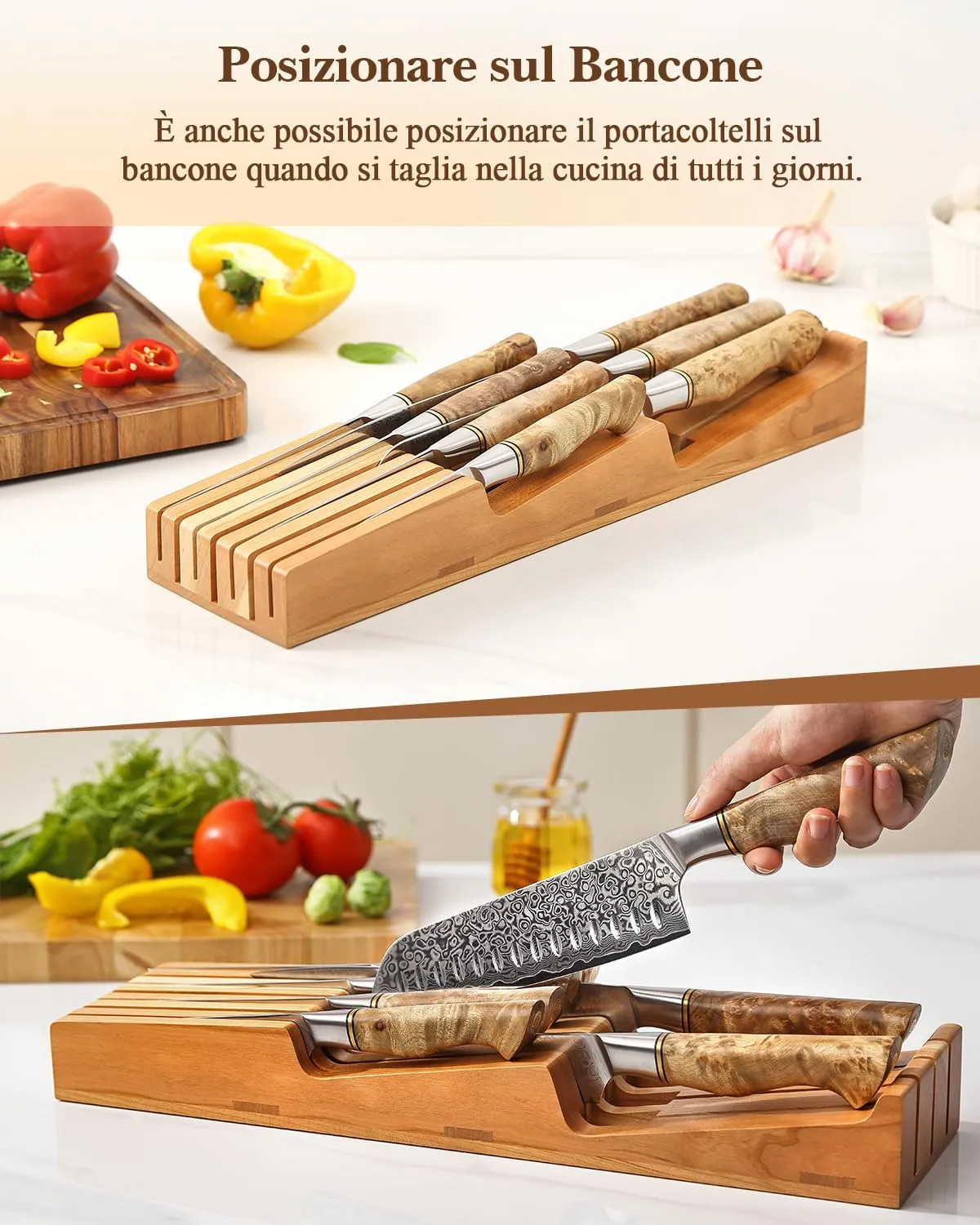 HEZHEN Portacoltelli Cassetto Legno Ciliegio 7 Posti