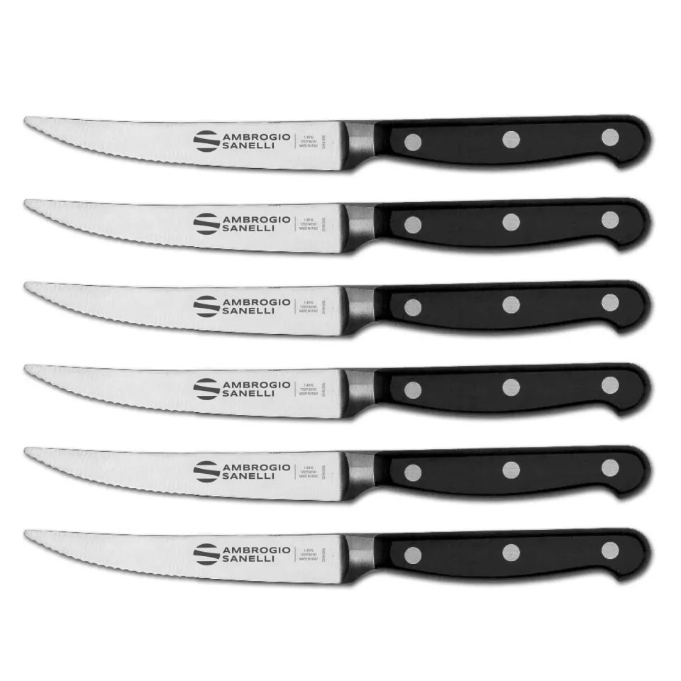 Sanelli Maitre Set 6 Coltelli Tavola Mezzo Dentati 11 cm