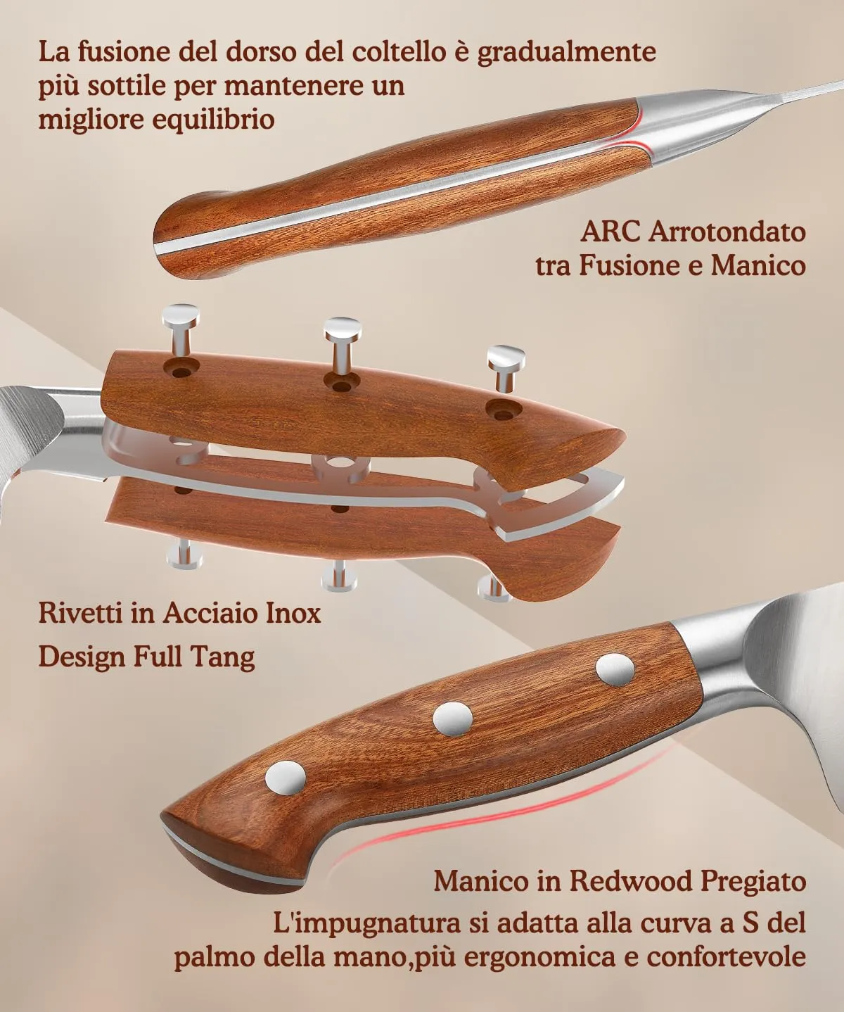 HEZHEN 21 cm coltello da chef acciaio tedesco con fodero