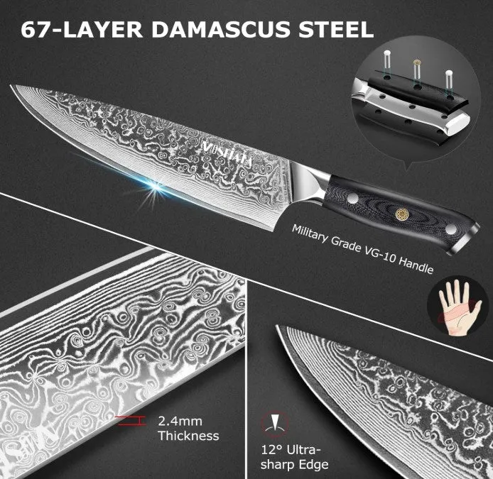 MOSFiATA Damascus coltello chef 8 pollici acciaio VG-10