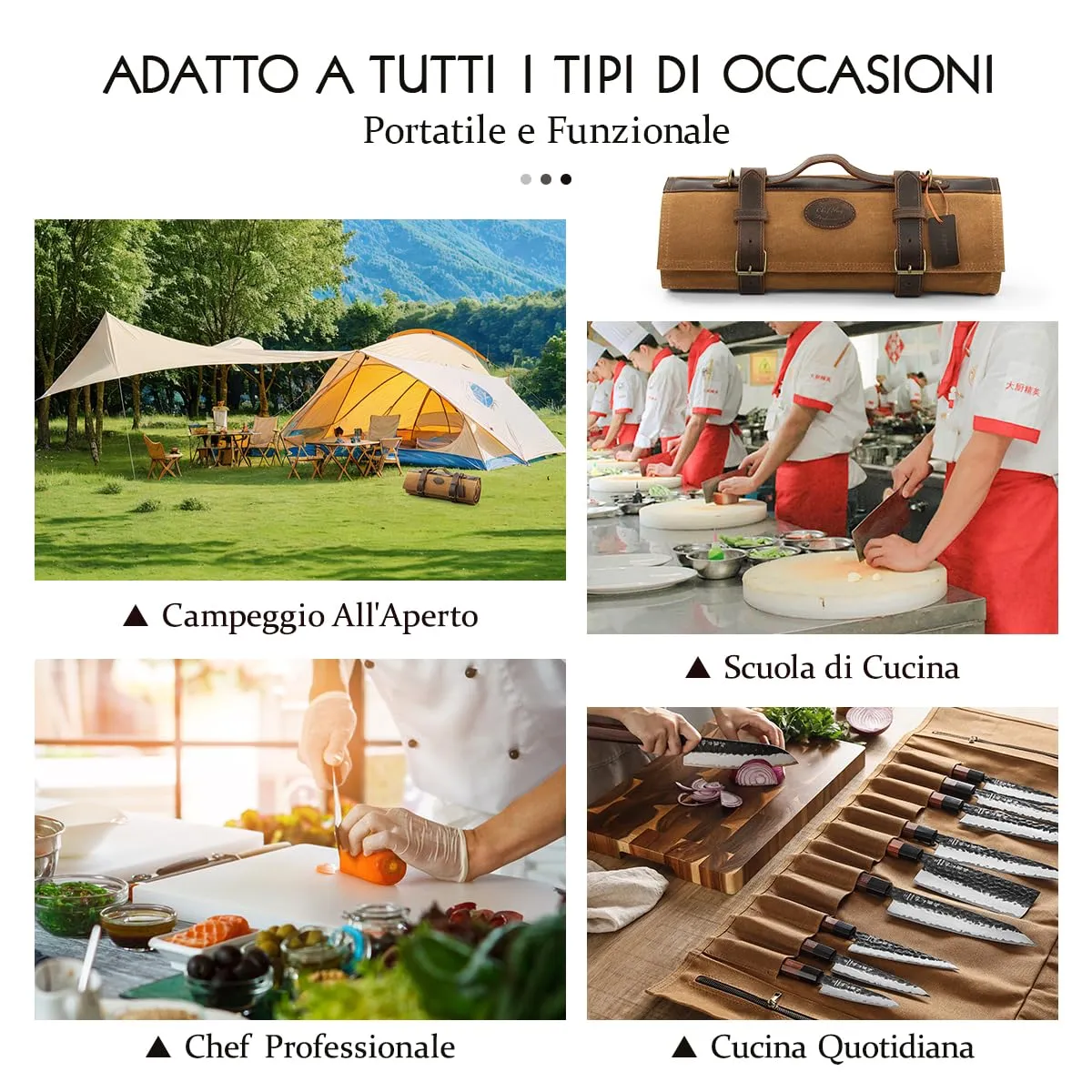Hezhen Chef Borsa Portacoltelli Tela Ocra 12 Posti