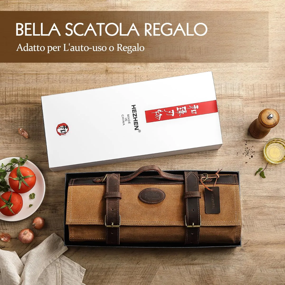 Hezhen Chef Borsa Portacoltelli Tela Ocra 12 Posti