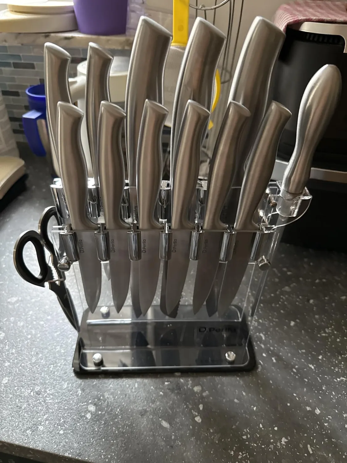 D.Perlla set coltelli cucina 14 pezzi acciaio con ceppo
