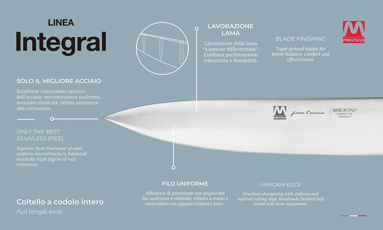 Montana Blu Integral coltello chef 20 cm acciaio azoto