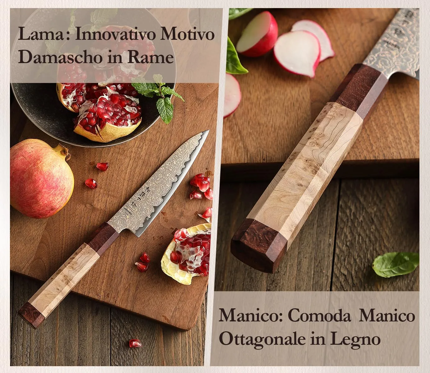 Hezhen Coltello Universale Damasco 14 cm Legno Scatola