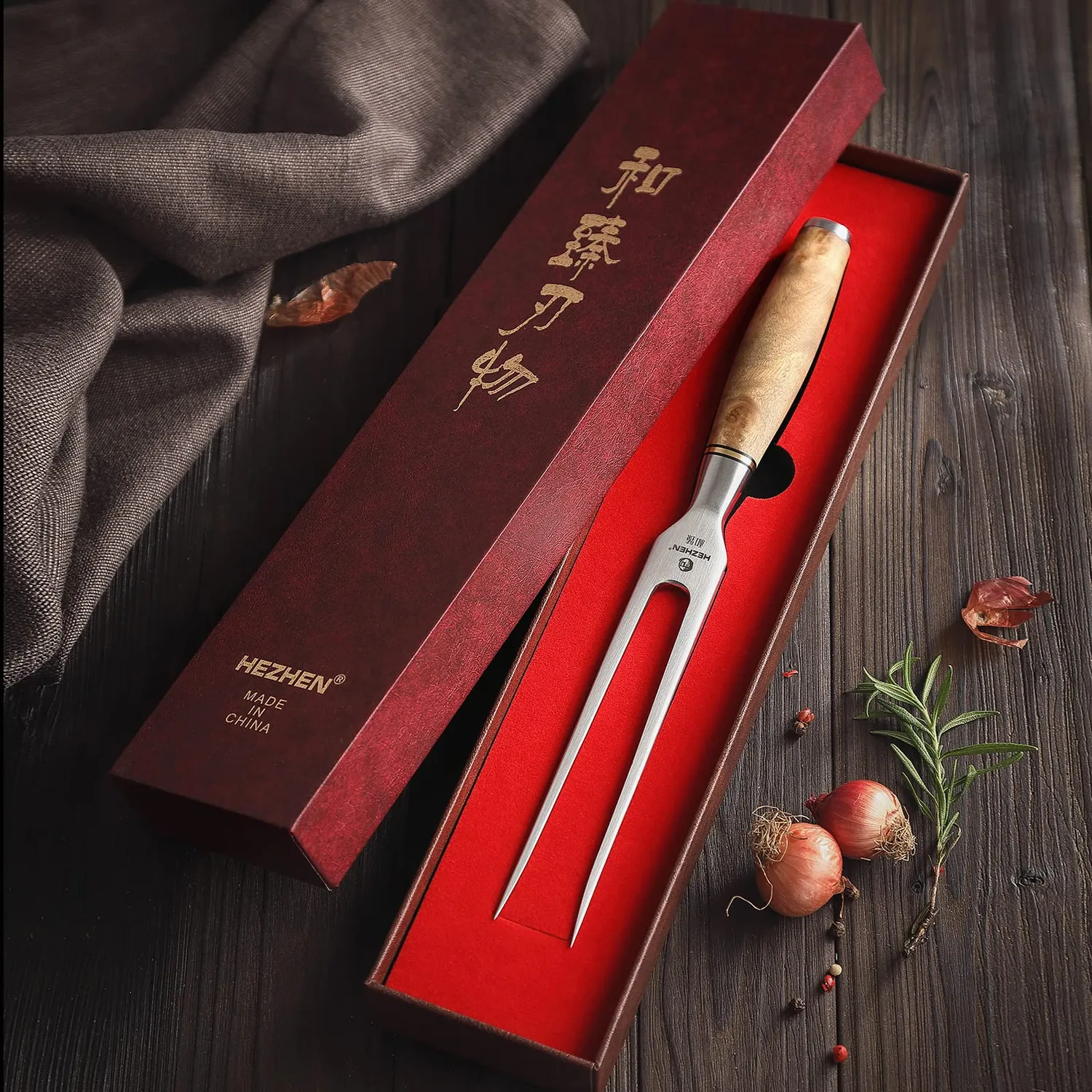 Hezhen Forchetta Carne Acciaio 29,8 cm Manico Legno