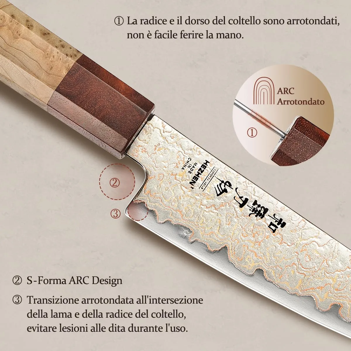 Hezhen Coltello Universale Damasco 14 cm Legno Scatola