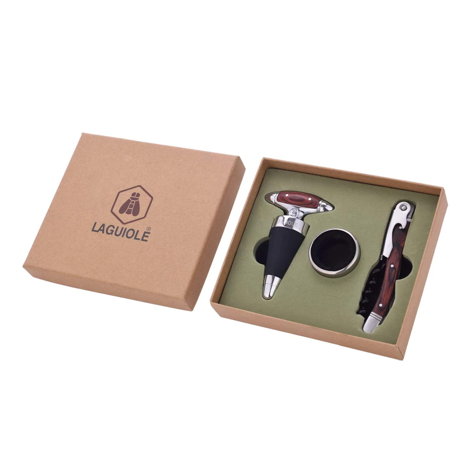 Laguiole en Aubrac Set 3 Accessori Vino Sommelier Marrone