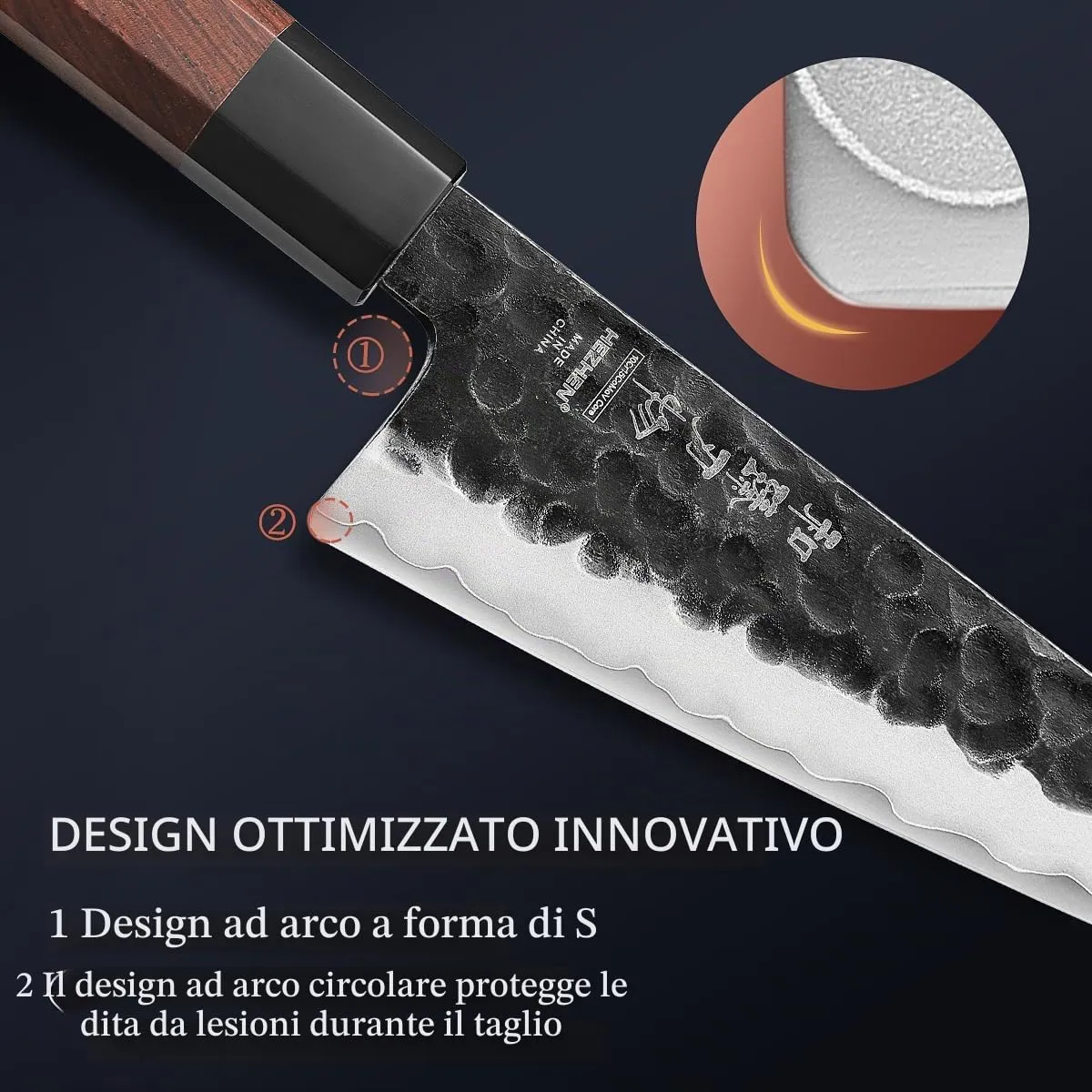 Hezhen Retro coltello spelucchino Honesuki rossonero